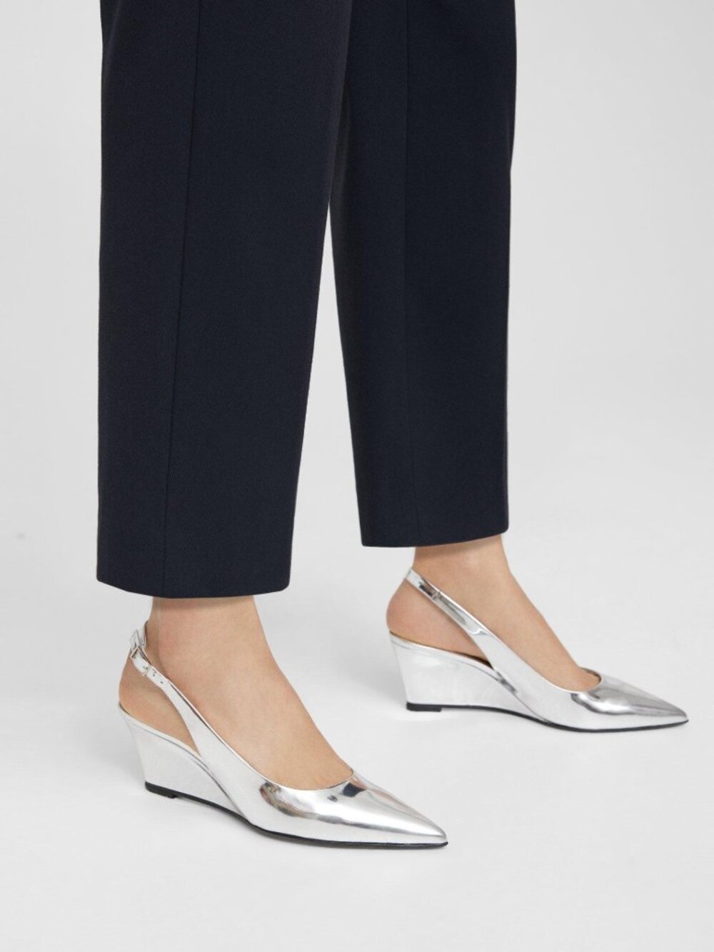 Slingback Wedge in Metallic Leather